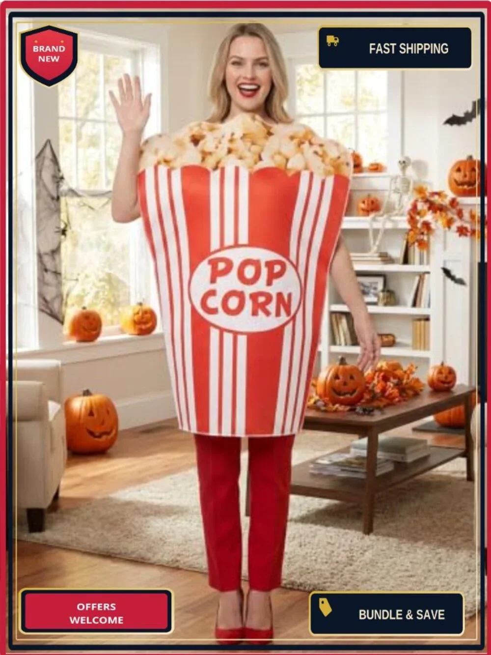 Popcorn Funny Costume Halloween Party Movie Night Carnival